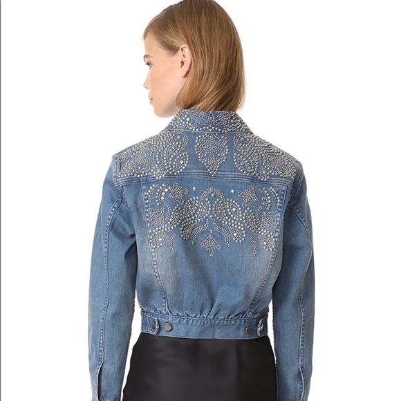 Alice+Olivia Chloe studded cropped denim jacket M - Picture 2 of 5